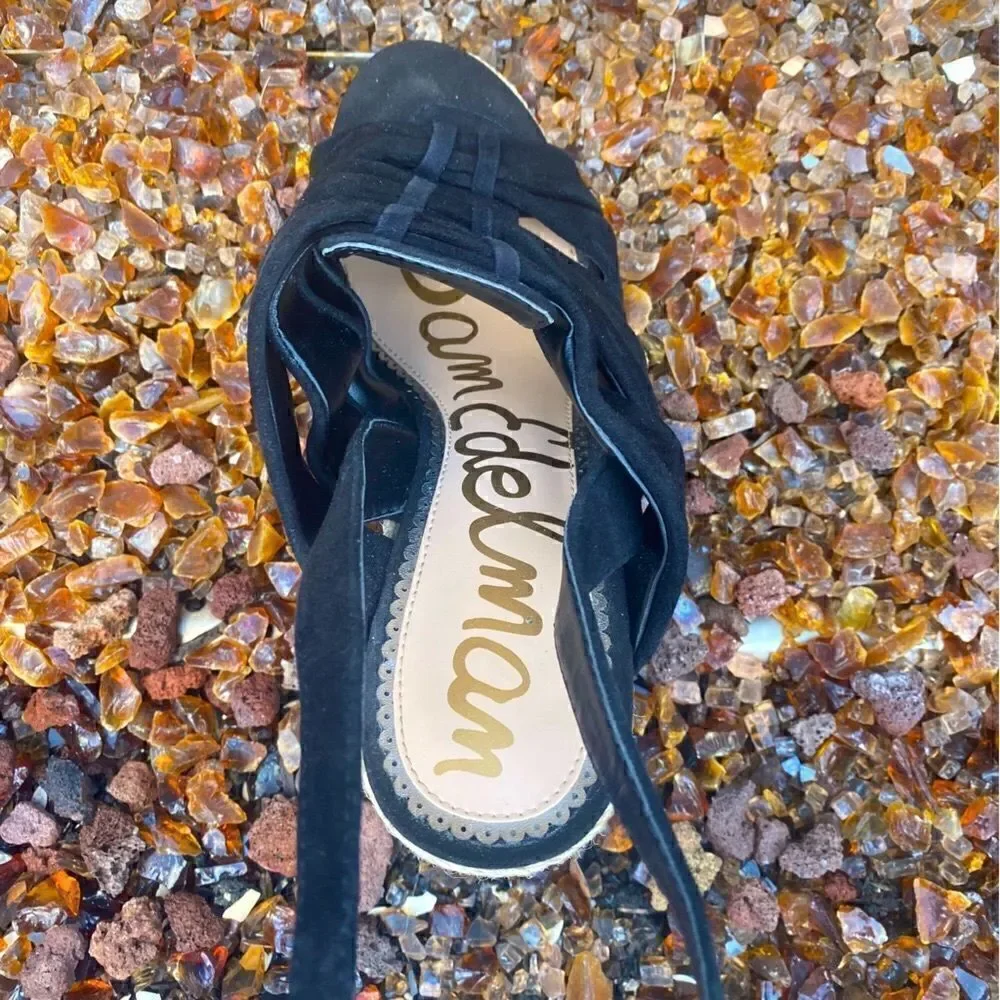 Sam Edelman Awan Black Suede Espadrille Wedge Slingback Sandals Size 9 EUC!